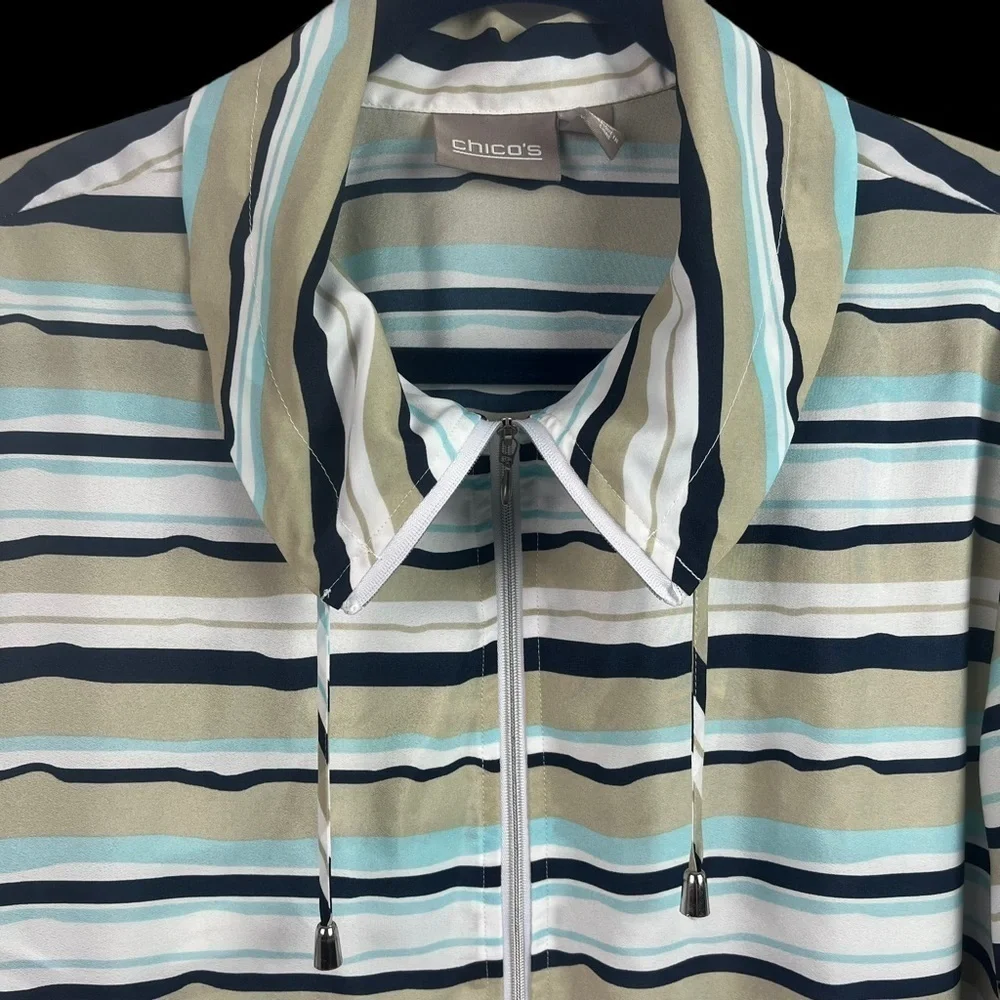 Chicos Womens Lightweight Jacket Cover Up Full Zip Stipe Polyester Size 3 - Picture 5 of 10